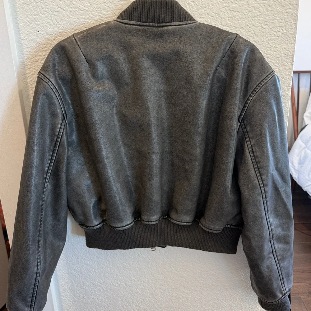 Zara Distressed Faux Leather Bomber Jacket - Picture 4 of 6